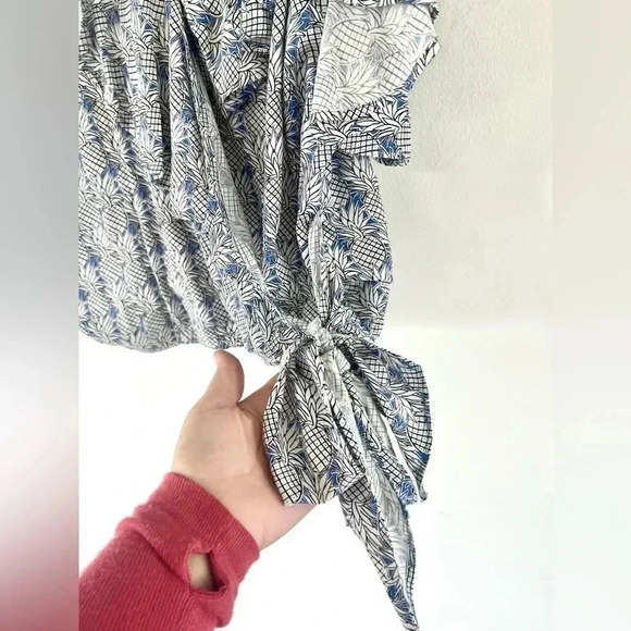 Maeve  Imelda Pineapple Print  Blue & White One Shoulder Cami Blouse Size Large - Picture 9 of 13